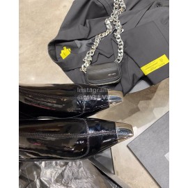 Ysl Fashion Patent Leather High Heeled Long Boots For Women Black