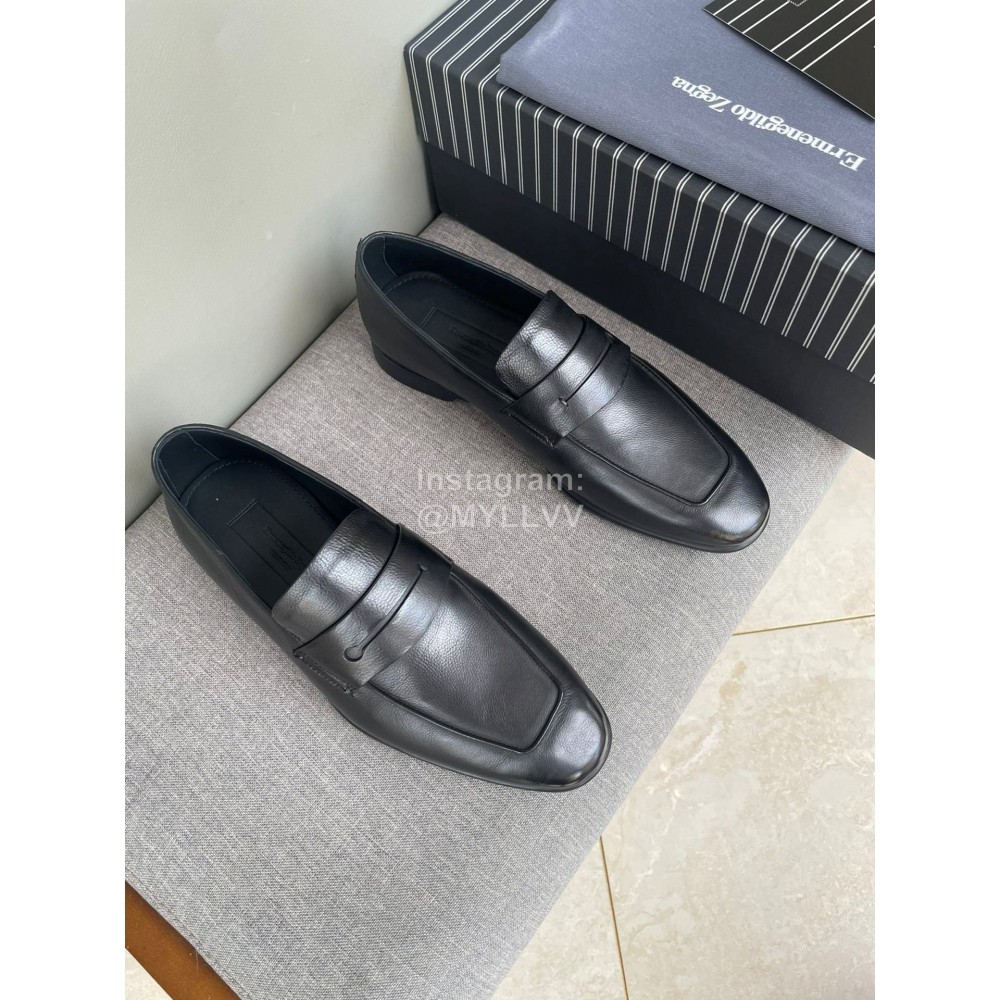 Zegna Autumn Winter Leather Casual Shoes For Men Black