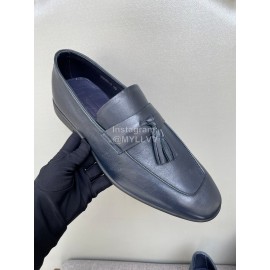 Zegna Autumn Winter Leather Tassels Casual Shoes For Men Blue