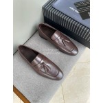 Zegna Autumn Winter Leather Tassels Casual Shoes For Men Coffee