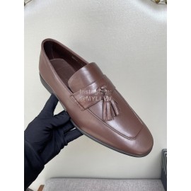 Zegna Autumn Winter Leather Tassels Casual Shoes For Men Coffee