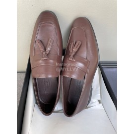 Zegna Autumn Winter Leather Tassels Casual Shoes For Men Coffee