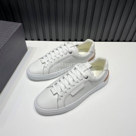 Zegna Triple Stitch Leather Sneakers For Men White
