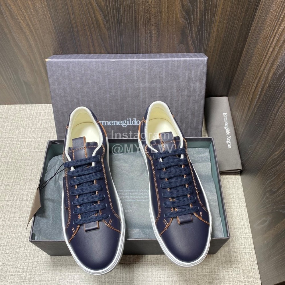 Zegna Triple Stitch Leather Sneakers For Men Black
