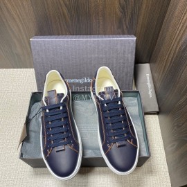 Zegna Triple Stitch Leather Sneakers For Men Black