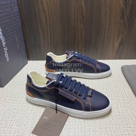 Zegna Triple Stitch Leather Sneakers For Men Black