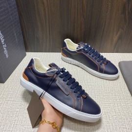 Zegna Triple Stitch Leather Sneakers For Men Black