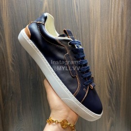 Zegna Triple Stitch Leather Sneakers For Men Black