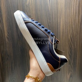 Zegna Triple Stitch Leather Sneakers For Men Black