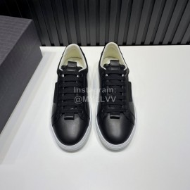 Zegna Triple Stitch Black Leather Sneakers For Men