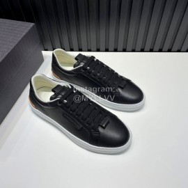 Zegna Triple Stitch Black Leather Sneakers For Men