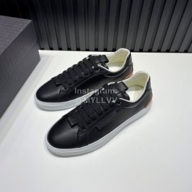 Zegna Triple Stitch Black Leather Sneakers For Men