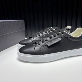 Zegna Triple Stitch Black Leather Sneakers For Men