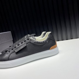 Zegna Triple Stitch Black Leather Sneakers For Men