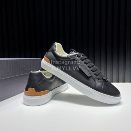 Zegna Triple Stitch Black Leather Sneakers For Men
