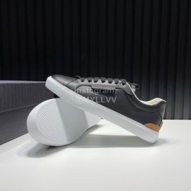 Zegna Triple Stitch Black Leather Sneakers For Men