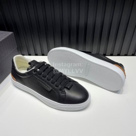 Zegna Triple Stitch Black Leather Sneakers For Men