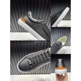 Zegna Triple Stitch Black Leather Sneakers For Men