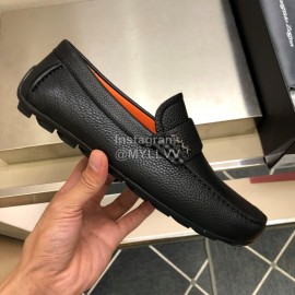 Zegna Litchi Grain Cowhide Casual Shoes For Men Black