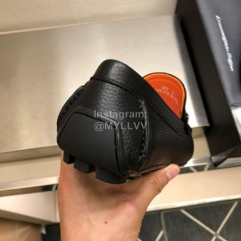 Zegna Litchi Grain Cowhide Casual Shoes For Men Black