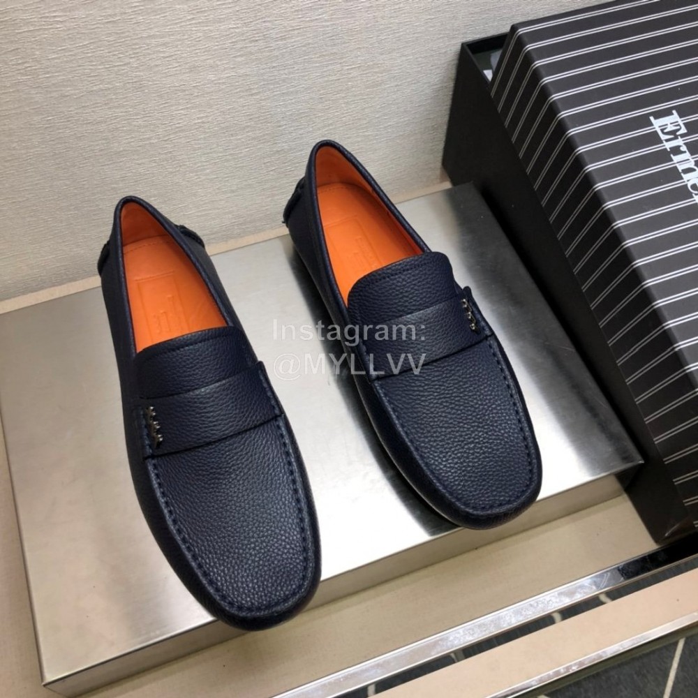 Zegna Litchi Grain Cowhide Casual Shoes For Men Navy