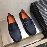 Zegna Litchi Grain Cowhide Casual Shoes For Men Navy