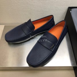 Zegna Litchi Grain Cowhide Casual Shoes For Men Navy