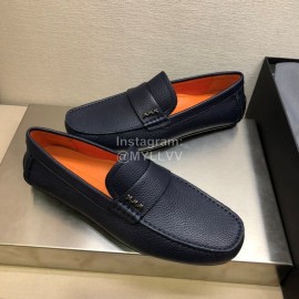 Zegna Litchi Grain Cowhide Casual Shoes For Men Navy