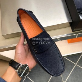 Zegna Litchi Grain Cowhide Casual Shoes For Men Navy