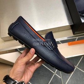 Zegna Litchi Grain Cowhide Casual Shoes For Men Navy