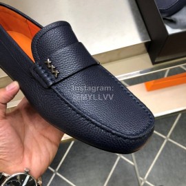 Zegna Litchi Grain Cowhide Casual Shoes For Men Navy