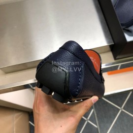 Zegna Litchi Grain Cowhide Casual Shoes For Men Navy