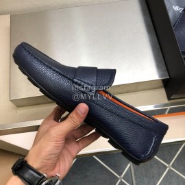 Zegna Litchi Grain Cowhide Casual Shoes For Men Navy