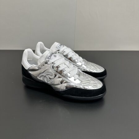Chanel 2025 SS Diamond Grid Splicing Silver Casual Sports Shoes