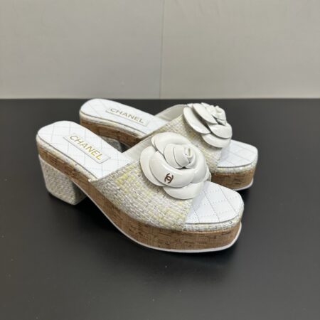 Chanel Camellia Classic Cork Package Thick Bottom Slippers