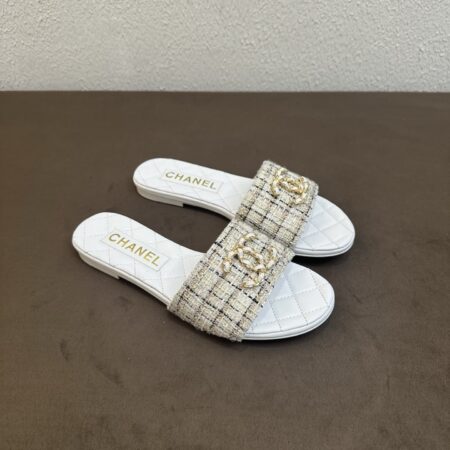 Chanel Double C Diamond Grid Sheepskin Slippers