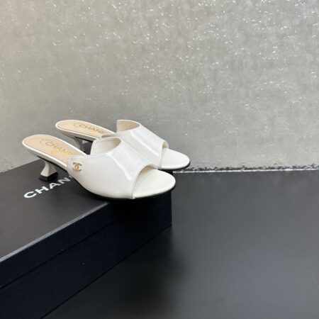 Chanel Classic Patent Leather High Heeled Slippers
