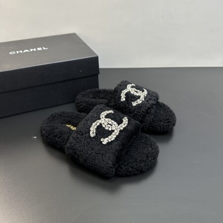 Chanel Diamond embellished flat wool slippers