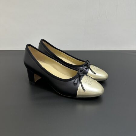 Chanel Sheepskin Bow Medium High Heels Ballet Shoes