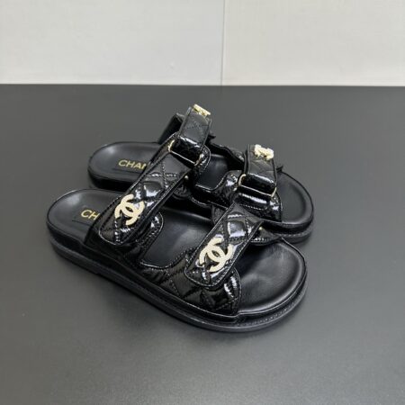 Chanel Good Quality Velcro Sheepskin Beach Slippers