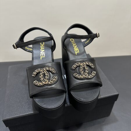 Chanel Double C Thick Platform Wedge Flat Sandal