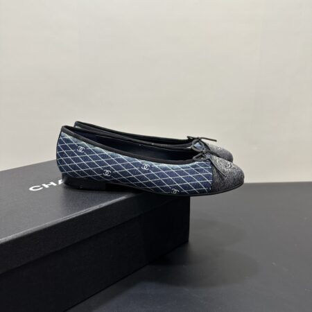 Chanel Bow Tie Denim Flat Ballet Shoes