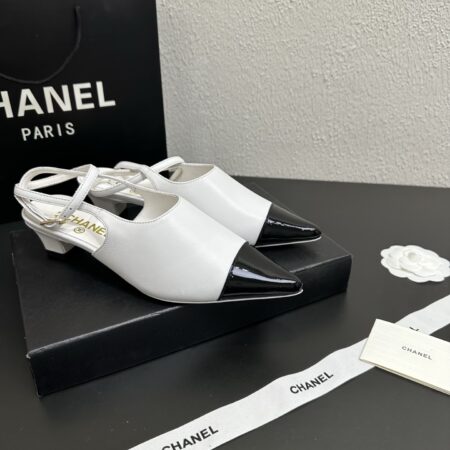 Chanel Sharp Pointed Patent Leather Back Strap Sandals