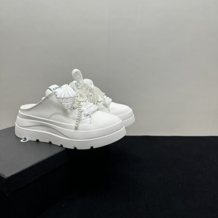 Chanel Pearl Bow Thick Soled White Shoes