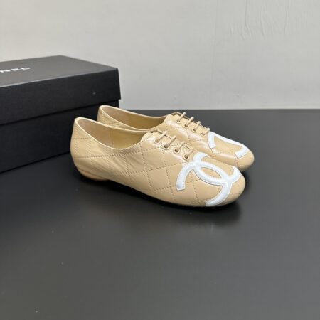 Chanel Classic Double C Vintage Lace Up Ballet Shoes