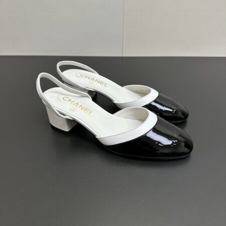 Chanel Lacquer Leather Patchwork Sheepskin Coarse Heel Sandals