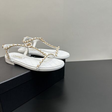 Chanel Diamond Grid Chain Flat Sandals