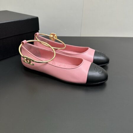 Chanel Metal Ankle Strap Flat Ballet Shoes