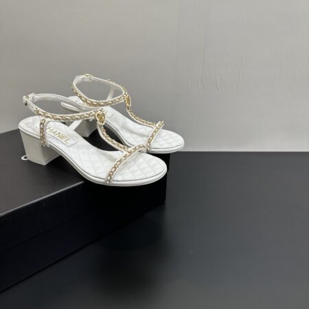 Chanel Chain Decoration Diamond Grid High Heeled Sandals