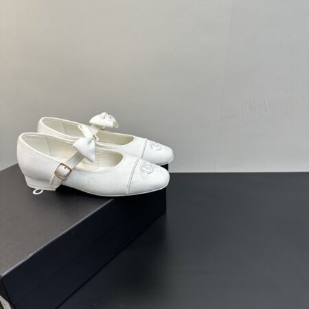 Chanel Bow Fabric Flat Mary Jane Shoes